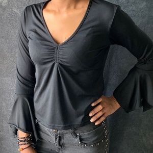 Younique Black Blouse Bell Chiffon Sleeves